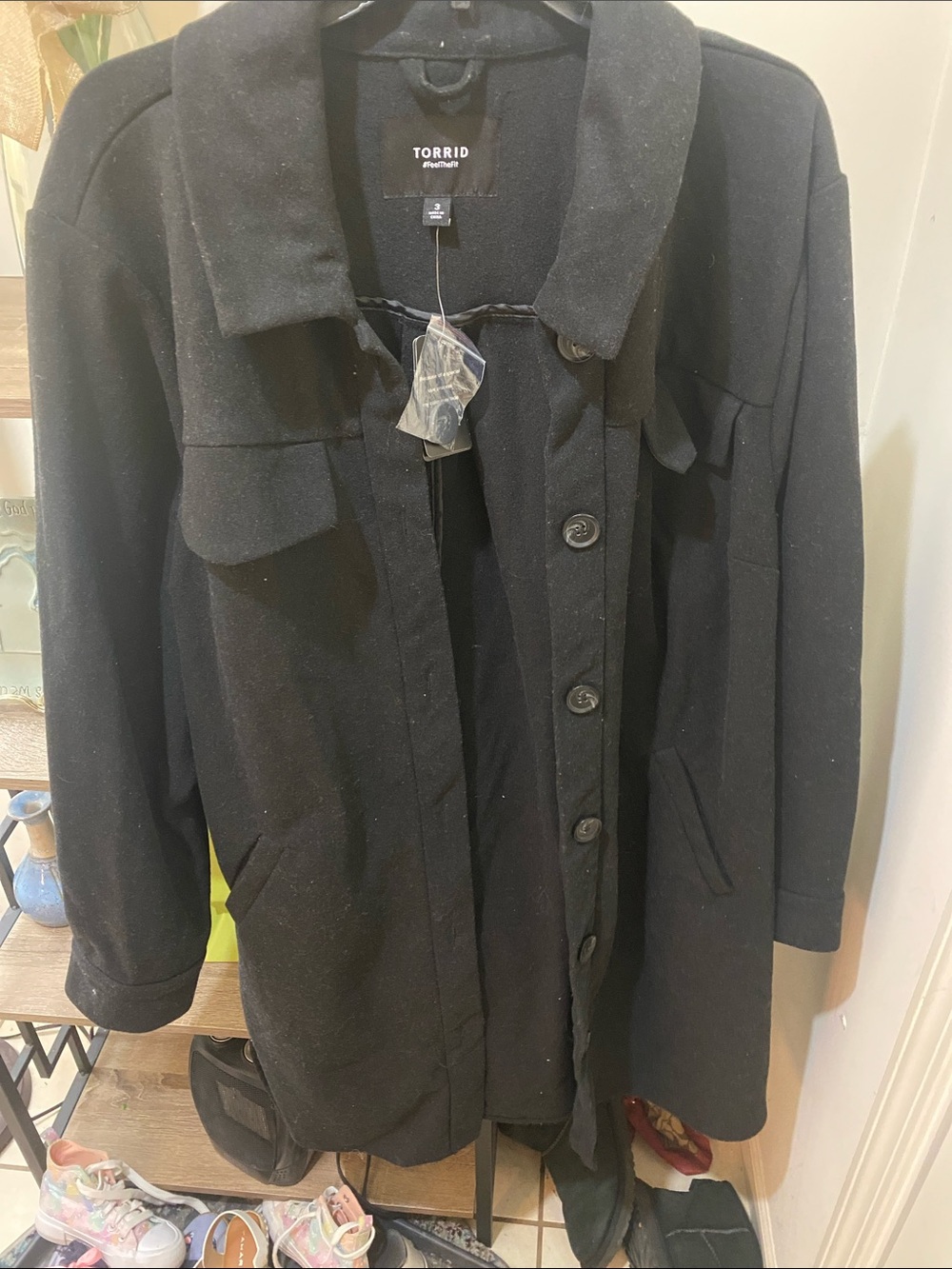 torrid Black Button-Front Wool-Blend Coat